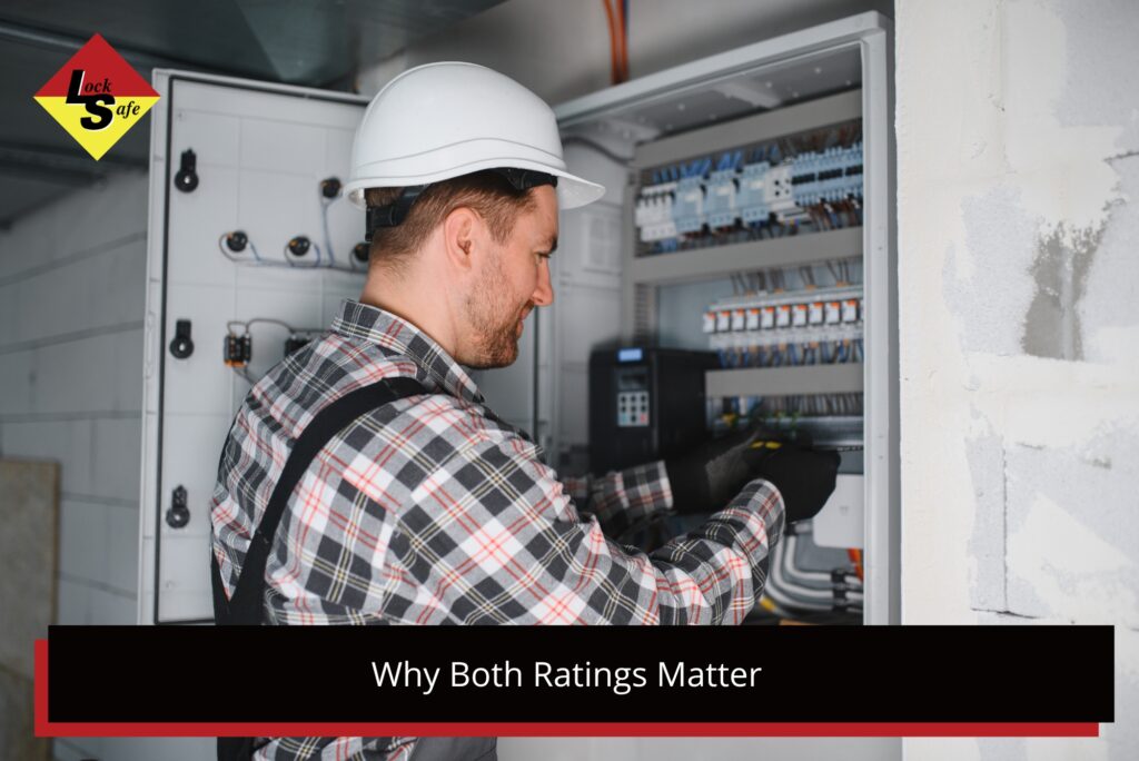 An electrician works on an open electrical panel