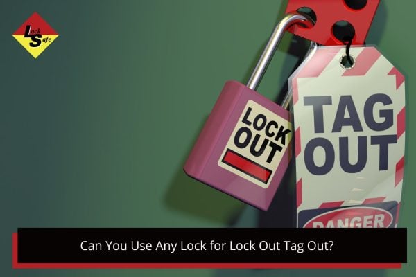 close-up of a red lock with a "Lock Out" label and a "Tag Out" danger sign, representing a lockout tagout system for workplace safety